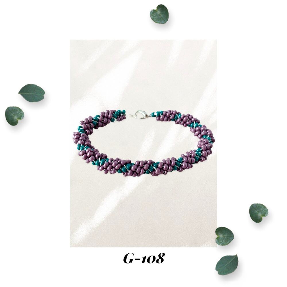 Into the Grape Vine Amethyst Green Spiral Seed Bead Woven Bracelet